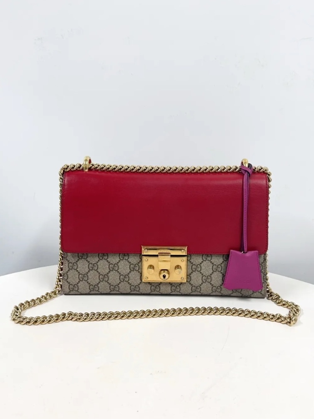 Gucci Red and Beige Chain Crossbody Bag
